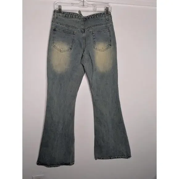 ego strappy waisted studded detail flare jeans blue vintage Size 4 No Belt - Picture 6 of 8